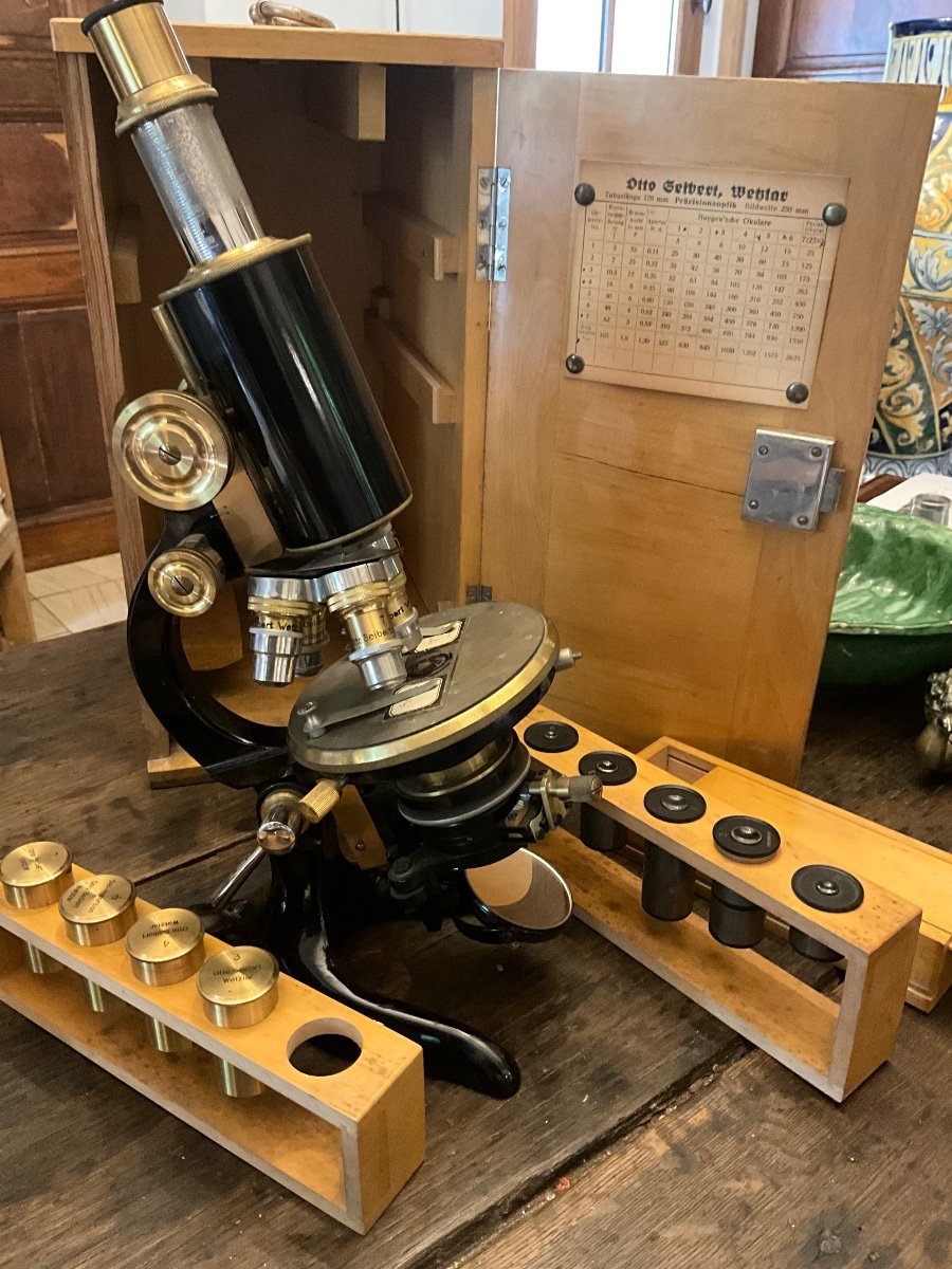 Large Microscope By Otto Seibert In Wetzlar, Germany No. 8250, In Its Box-photo-3